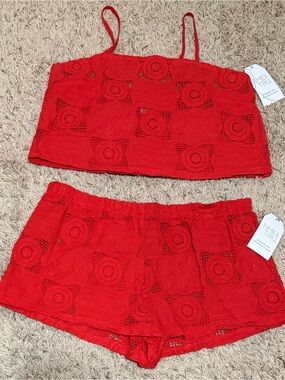 Time And Tru Shorts And Tank Top Crotchet Swimsuit Cover-Up Set Size: M (8-10)